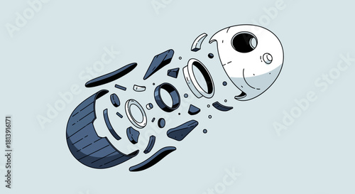 Exploded View of a Cartoon Robot Head.