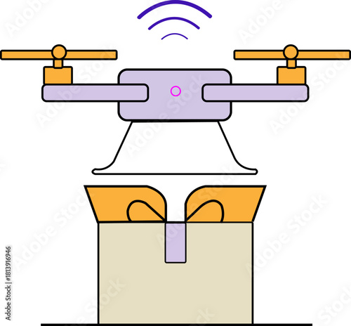 Drone delivering a gift box, concept of online shopping and delivery service