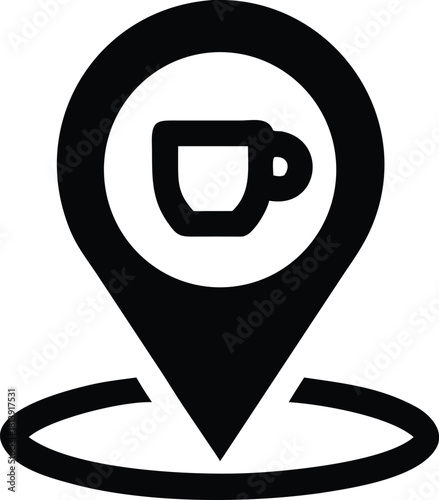 Cafe location pin silhouette vector icon on white background