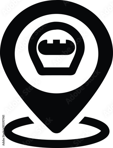 Bakery location pin silhouette vector icon on white background