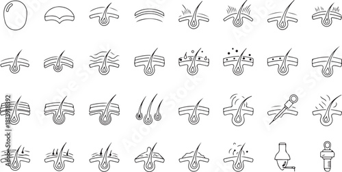 Diverse Icons Illustrating Hair Follicle and Skin Conditions and Treatments