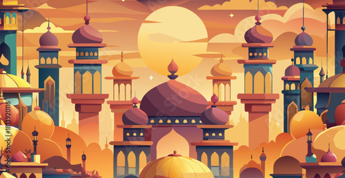 Ramzan mubarak design featuring mosque domes vector illustration ai generated art