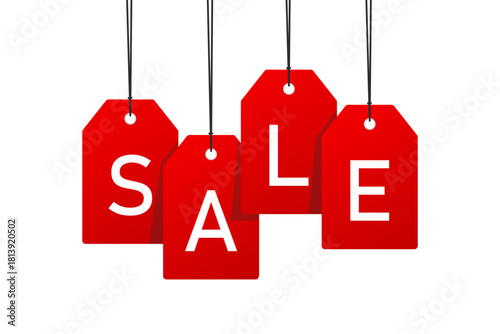 Hanging Red Sale Tag Vector Background for Promotion and Discounts