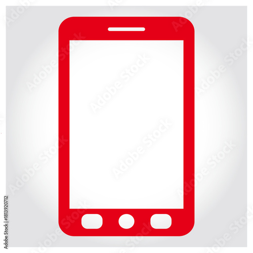 Red generic smartphone icon, featuring blank screen display isolated on white background, Vector