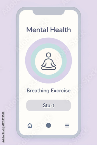 Mental Health Breathing Exercise App Interface with Meditating Person Icon and Start Button