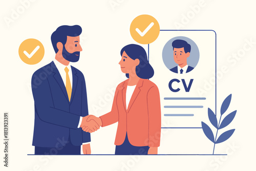 Business handshake over a CV, representing successful recruitment and professional agreement