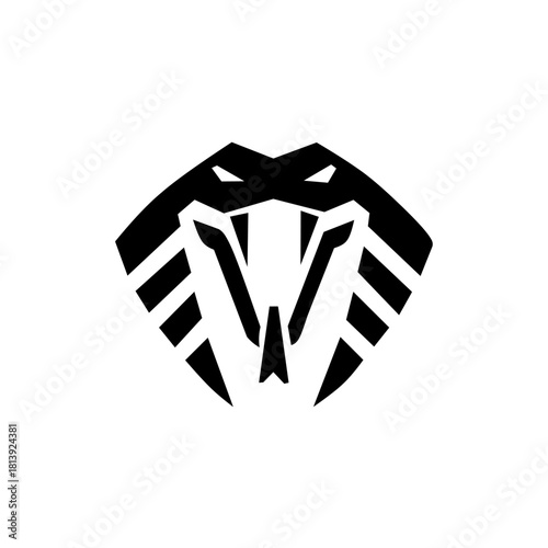 Striking, stylized black cobra head logo with exposed fangs and an aggressive posture. Perfect for competitive brands, esports, or a powerful, dangerous aesthetic.