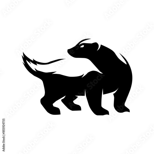 Bold, stylized black and white skunk silhouette. A confident, distinctive animal design featuring strong lines, perfect for a powerful, memorable brand identity or mascot.