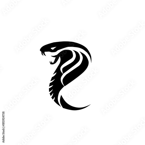 Bold, roaring cobra head logo in a striking black silhouette. This powerful, tribal-inspired design symbolizes danger, speed, and intensity, ideal for modern branding.