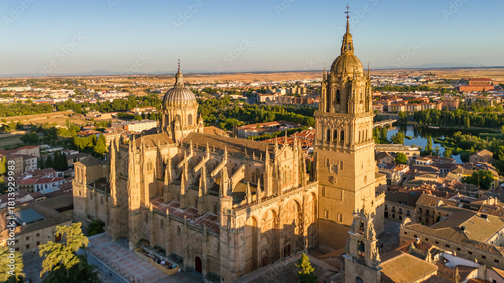 Fototapeta premium Aerial view of the historic cityscape of Salamanca at sunset, Spain