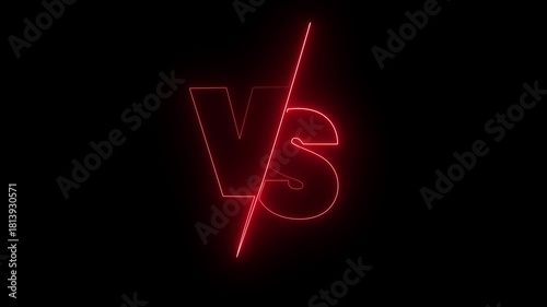 Glowing Neon VS Text Animation Template High-Energy Glowing Text Reveal. Vs Versus Neon and Battle Animation 4k Video. It Symbolizes Competition or Contrast, Set Against a Black, Background.