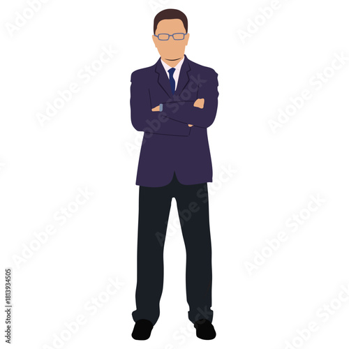 Vector illustration of a successful and confident businessman in a suit standing on white.