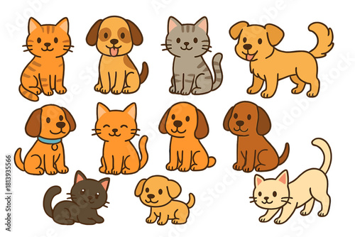 Adorable cartoon dogs and cats collection in various sitting and standing poses