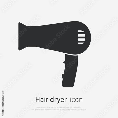 Silhouette icon hair dryer. Simple black vector illustration of electric hairdryer, isolated on white background. Perfect for logo, icon, emblem