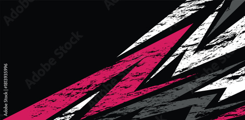 Geometric pink grey zigzag grunge pattern vector illustration. Sport car decal