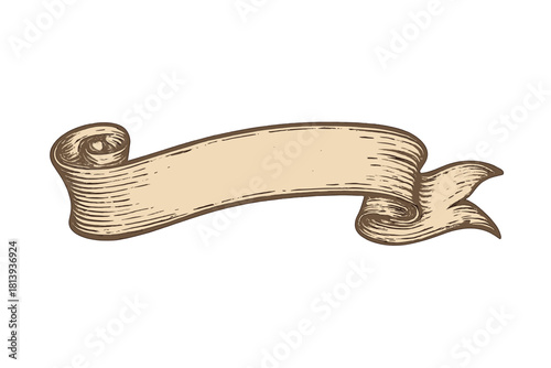 Vintage engraved ribbon banner scroll design element in classic retro style