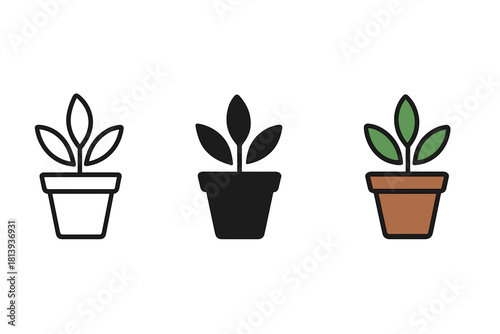Minimalist small potted plant symbol graphic set for web and mobile user interface design