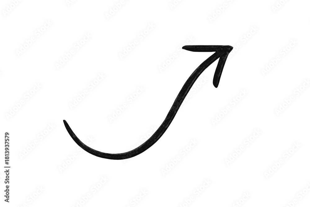 Fototapeta premium Black textured curved arrow pointing upward symbolizing direction and growth