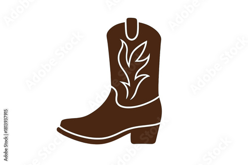 Traditional brown leather cowboy boot with decorative stitching and high heel design