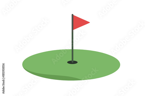 Simple golf course putting green graphic showing the hole and a red flag marker