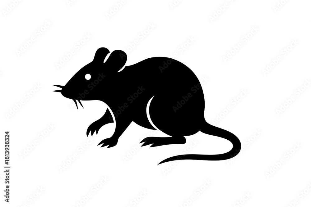 Obraz premium Minimalist black silhouette icon of a small rodent, like a rat or mouse, shown in profile view