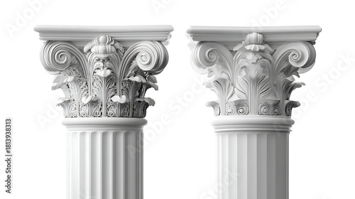 Ornate white classical columns with acanthus leaf capitals architecture