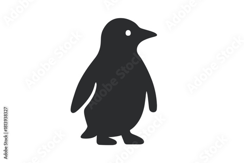 Stylized black silhouette of a standing Antarctic penguin with white eye detail