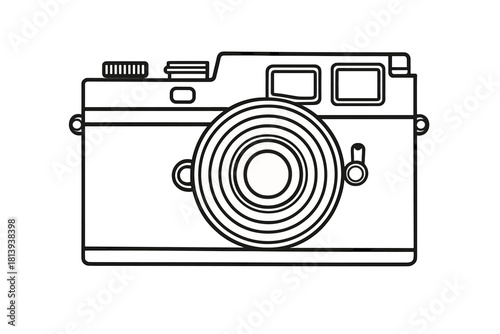 Minimalist outline icon of a classic vintage film camera