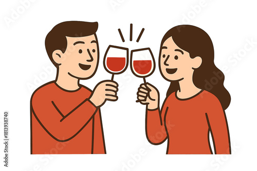 Joyful man and woman clinking wine glasses in a celebratory toast during a romantic date night