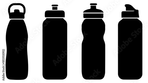 Water Bottle Silhouette Icon Set