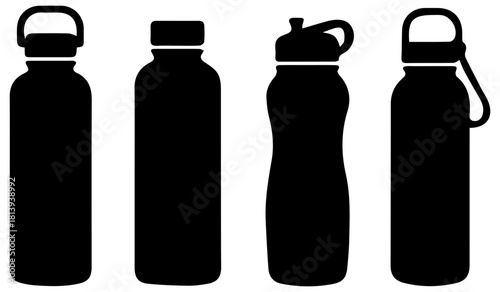 Water Bottle Silhouette Icon Set