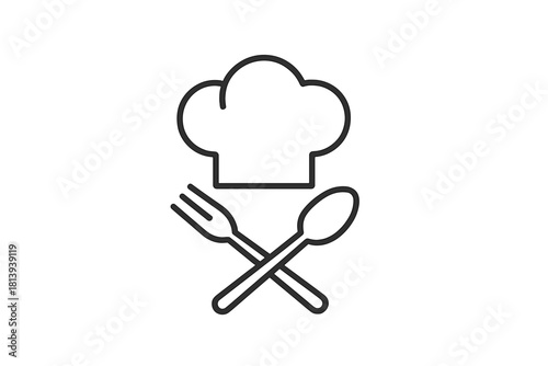 Chef hat and crossed cutlery symbol for cooking and restaurant service