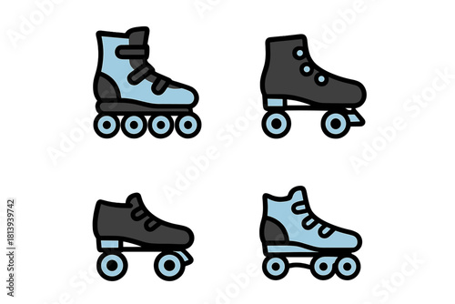 Quad roller skates and inline rollerblades symbols for sports and recreation