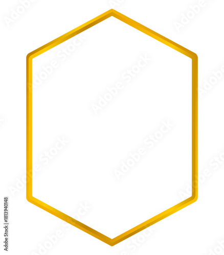 Luxury vertical metallic gold hexagon frame – A sleek vertical hexagon with a polished metallic gold finish, perfect for gourmet products, premium packaging, branding, and upscale visual compositions.