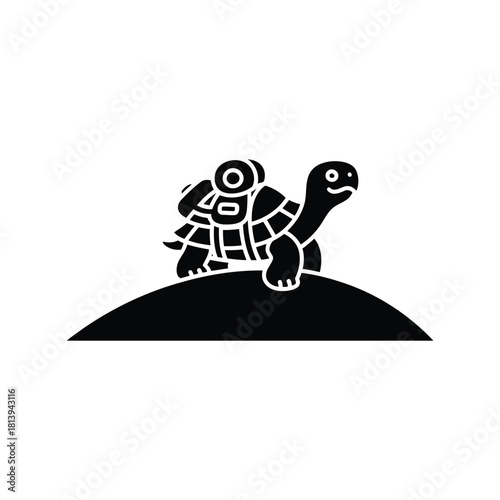 Turtle backpacker silhouette adventure travel icon slow journey symbol hiking gear isolated on white background