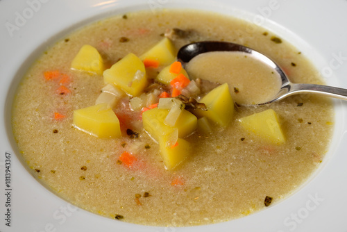 Viennese Potato Soup with Porcini Mushrooms called Wiener Erdapfelsuppe or Kartoffelsuppe