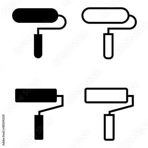 paint roller symbol icon set