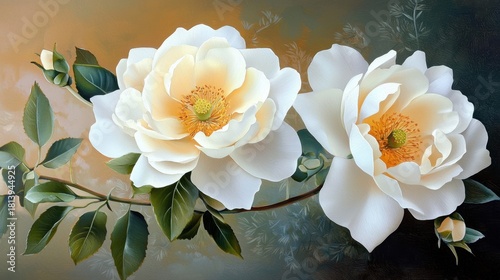 Wallpaper Mural Beautiful White Magnolias on Soft Background with Leafy Stems Torontodigital.ca
