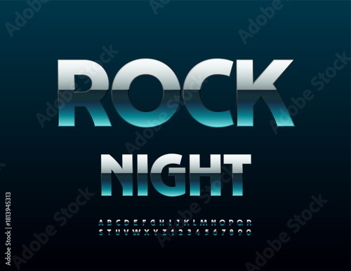 Vector Modern icon Rock Nigh. Cool Reflective Alphabet Letters and Numbers set. Trendy Font for Logo Design. 