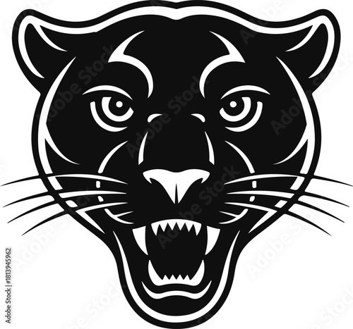 Panther head black logo silhouette vector