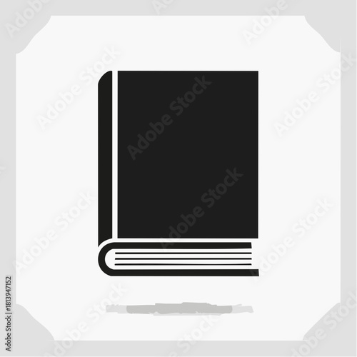 Black and white book icon illustration for educational and literary themes