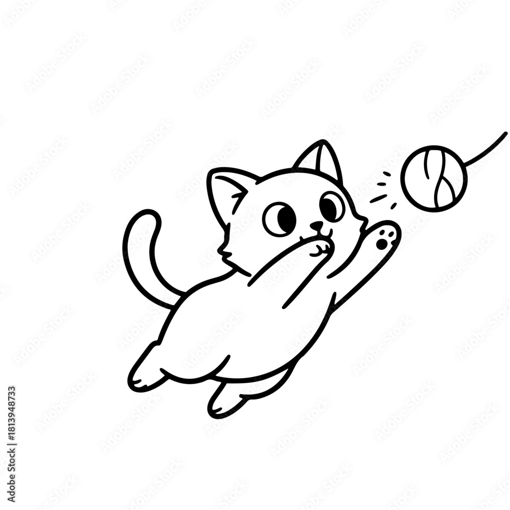 Fototapeta premium Playful Small Cat,Black and White Cartoon Coloring Page