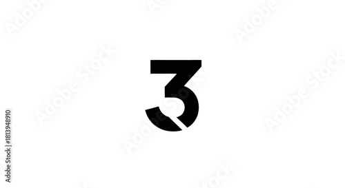 Minimalist depiction of the number three in bold black font against a clean white backdrop