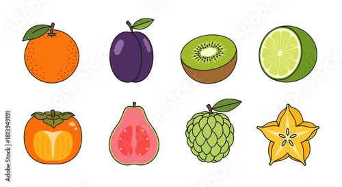 Assortment of vibrant fresh fruits isolated on white background for design