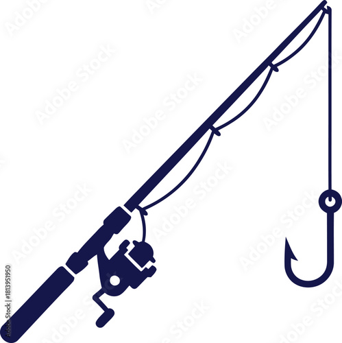 Fishing Rod and Hook Silhouette Vector Illustration