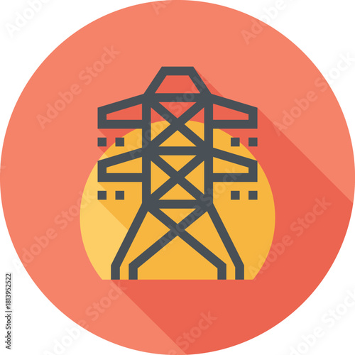 Modern electricity tower flat line vector illustration icon design concept. Icon for mobile and web graphics. Flat symbol, logo creative concept. Simple and clean flat pictogram