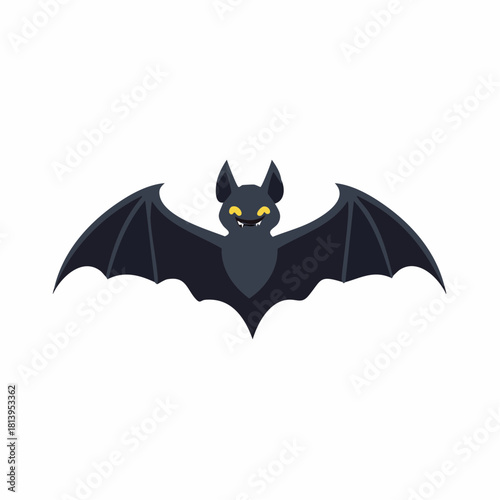 Cartoon bat with spread wings against a white background Halloween concept illustration