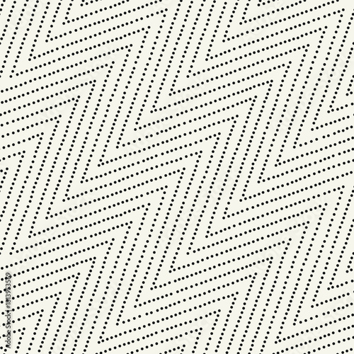 Vector seamless pattern. Modern texture. Repeating, abstract background with dotted zigzag. Graphic diagonal dotted lines. Can be used as a swatch for Illustrator.