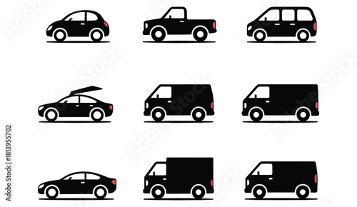 Collection of Different Car Model Automobile Vehicle Types Body Style Auto Transport Service for Urban Mobility City Ride Sharing Private Own Vector Illustration
