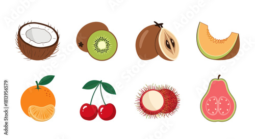 Assortment of vibrant tropical fruits isolated on white background